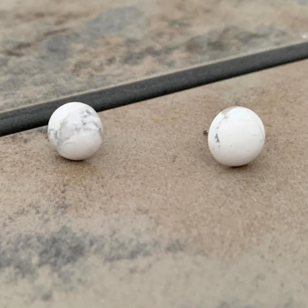 Pressed Glass White Howlite Circle Stud Earrings